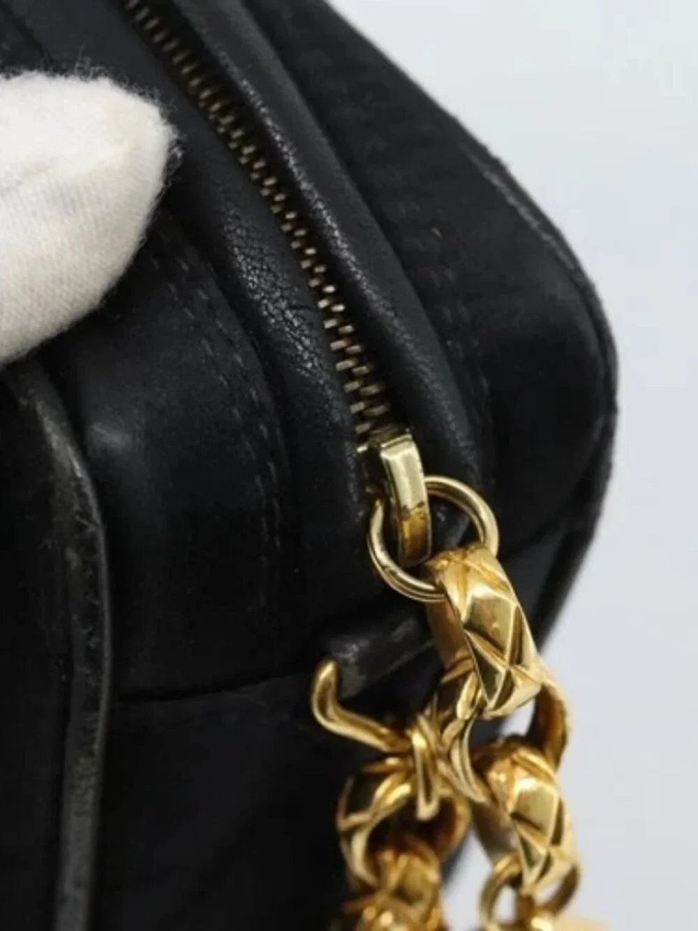 CHANEL Matelasse Chain Shoulder Bag Satin Black Gold CC Auth 189794V